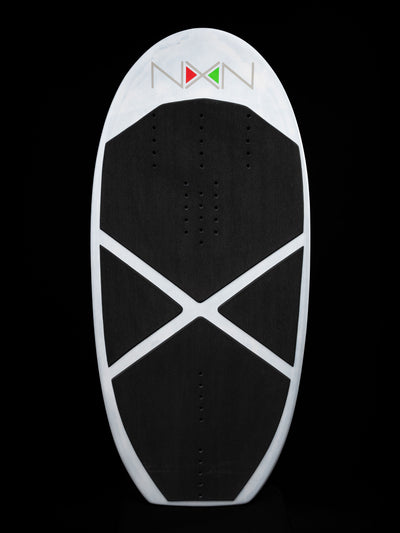 Top view Nexen Tow Dock Kite Board Carbon white black shaped pattern Nexen logo